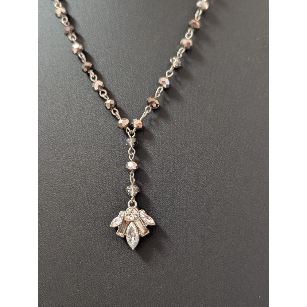 C1946 Gunmetal Crystal Beaded Y-Necklace - Art Deco Pendant - Picture 2 of 8